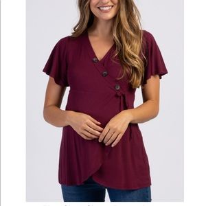 Pink Blush Maternity Wrap Top in Burgundy